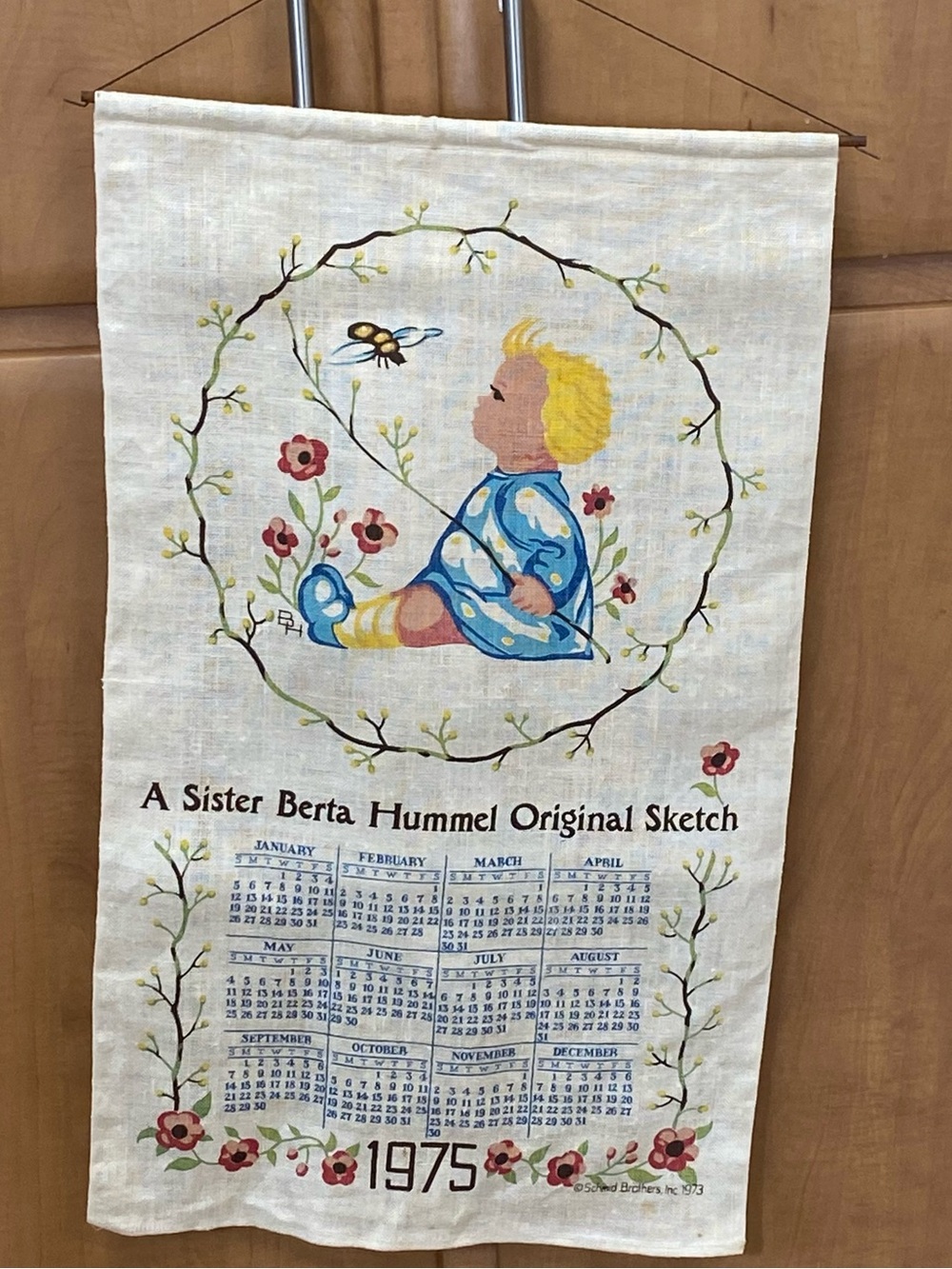 Sister Berta Hummel 1975 Vintage-Style Wall Hanging in Cream and Blue Farmhouse